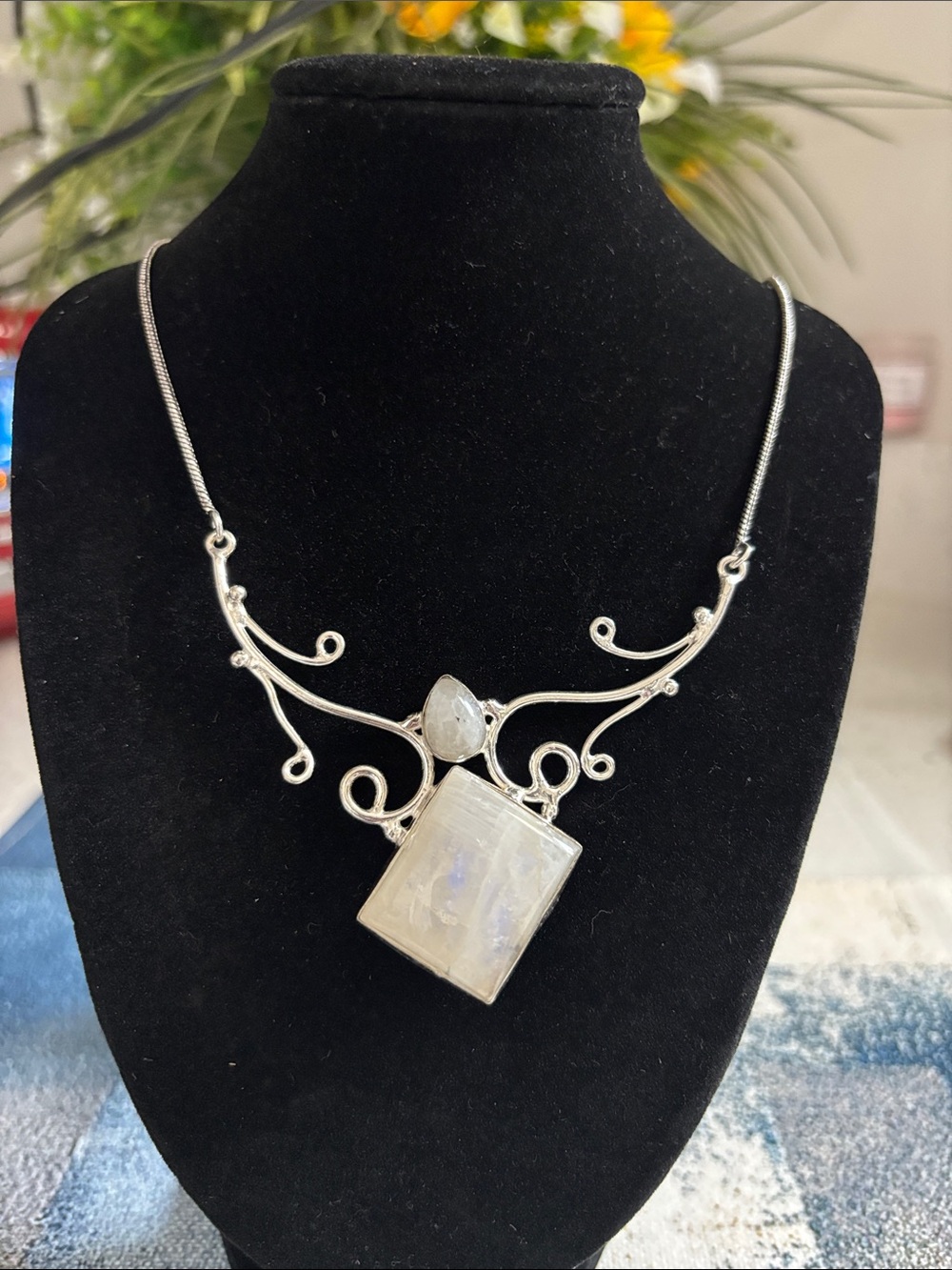 Sterling Silver Rainbow 🌈 Moonstone Pendant Necklace